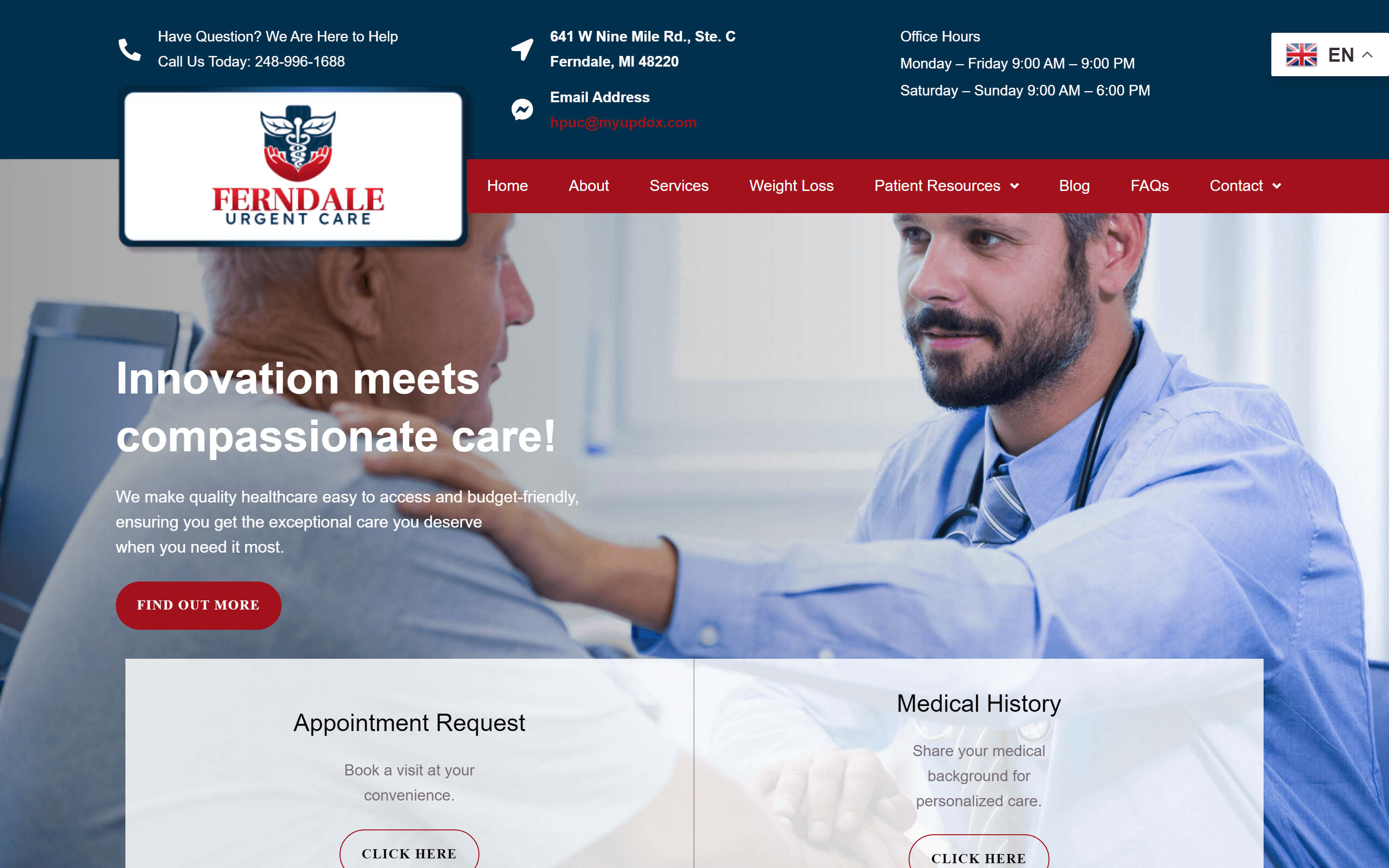 Ferndale Urgent Care website